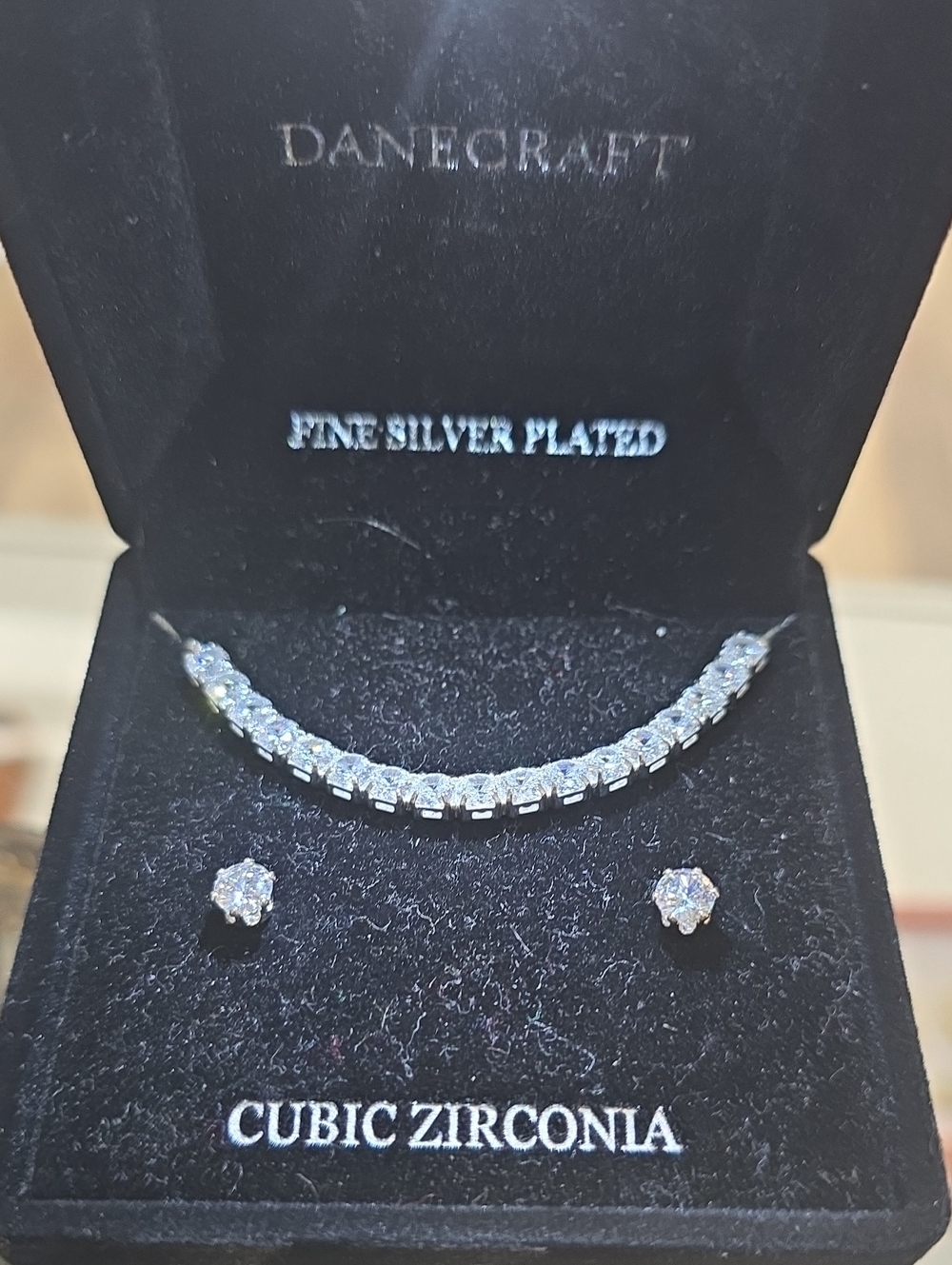 Danecraft Silver-Plated Cubic Zirconia Necklace & Stud Earrings - Silver